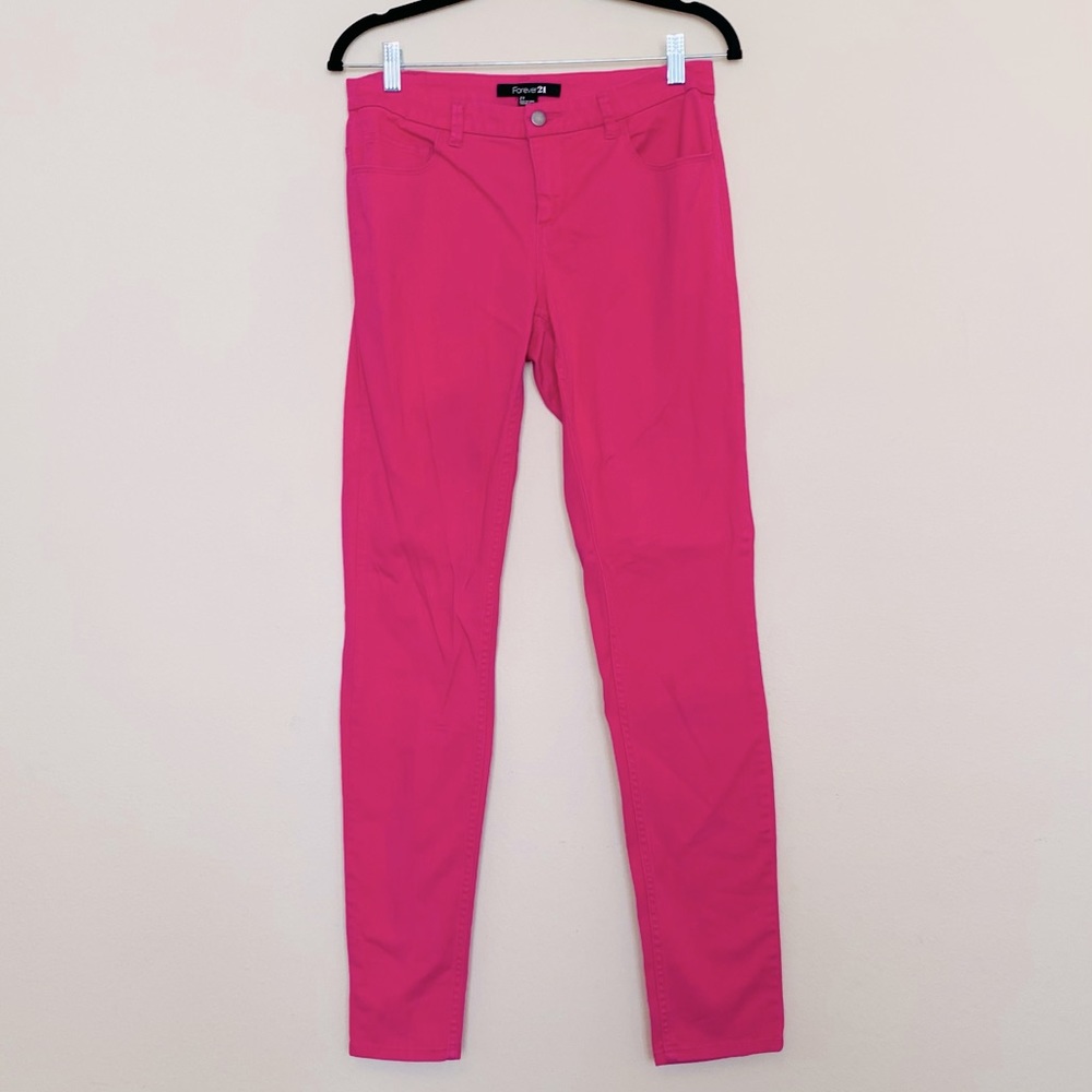 Hot Pink mid rise slim leg Jeans